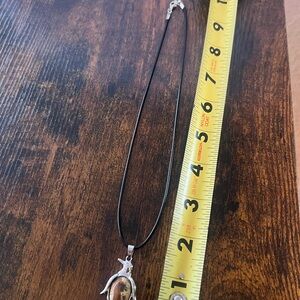 Black Cord Necklace with Silver Pendant N116